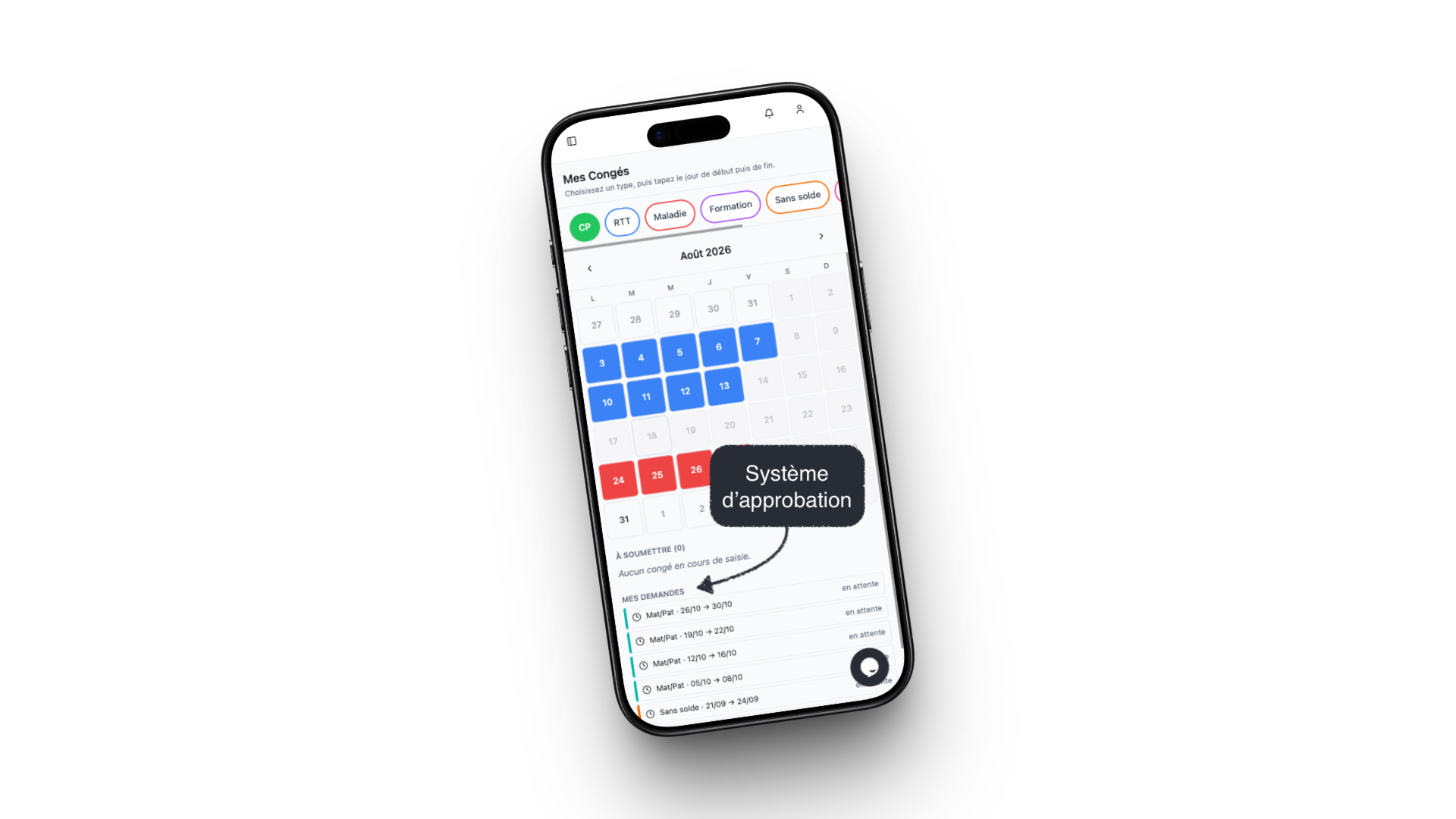 Mes Congés de PlanningBTP sur mobile — saisie des congés et système d'approbation